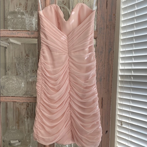 Blush Pink Maxi Asymmetrical Pleated Ruched Gown - Picture 3 of 8